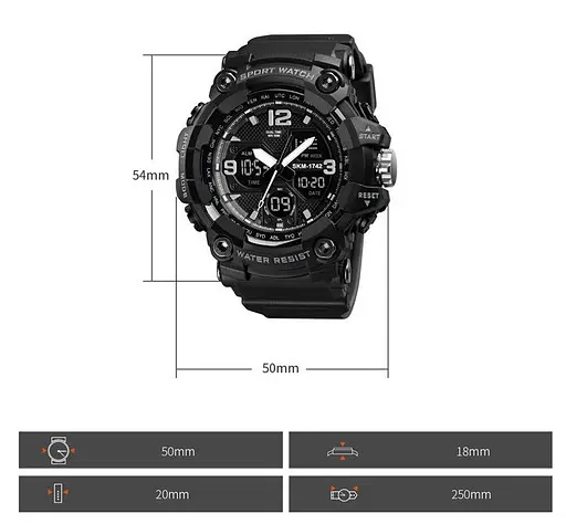 Мужские спортивные наручные часы Skmei 1742 Hamlet (Черные) - фото 8