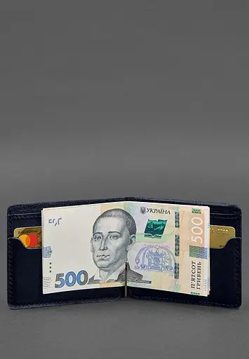 Кожаное портмоне 13.0 зажим синий краст - фото 6