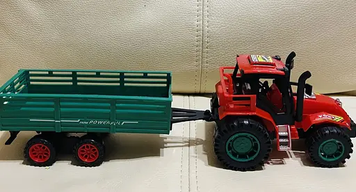 Іграшковий пластиковий трактор з причепом та тваринами Farm Tractor Hot power (077871) Червоний із зеленим - фото 6