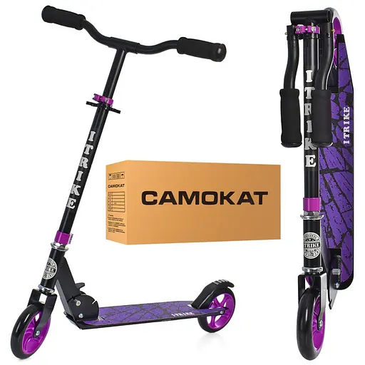 Самокат дитячий iTrike складаний 32х10.5х79-90 см Чорно-фіолетовий 000223051 - фото 2