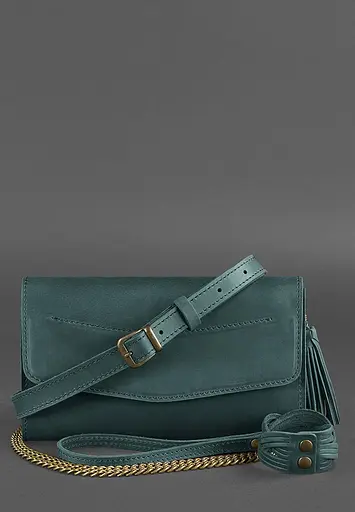 Женская кожаная сумка Элис зеленая crazy horse - фото 5