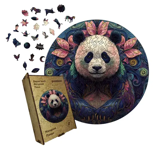 Дерев'яний фігурний пазл Мандала Панди, А5, Картонна коробка 35 елементів