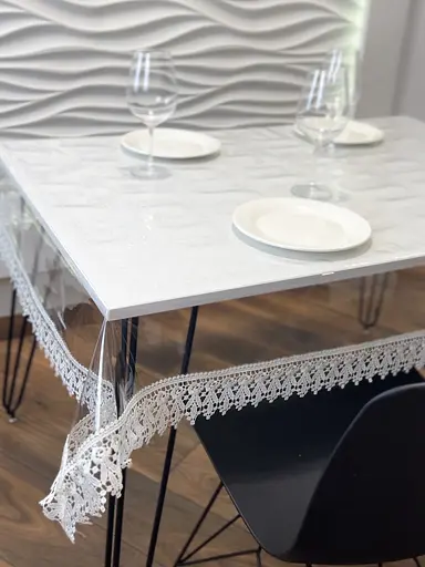 Силіконова скатертина з кремовим мереживом 7 см 330х170 см - фото 5