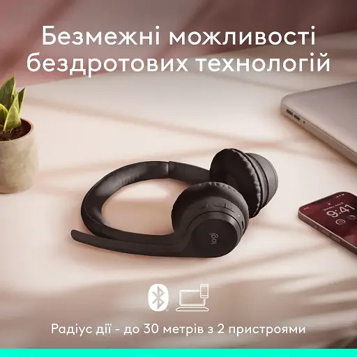 Гарнітура Logitech Zone 300 Wireless Headset BT Black (981-001407) (6996322) - фото 7