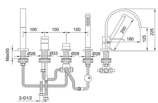 Змішувач на борт ванни Kohlman Axis chrome QB244N Хром - фото 3