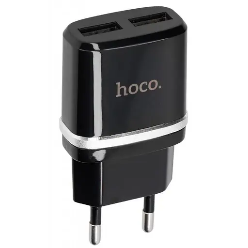 Мережевий зарядний пристрій Hoco-C12 (2 USB) 2.4 A Black - фото 1