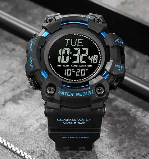 Чоловічий спортивний годинник Skmei 2037 з компасом (Чорний з синім) - фото 8