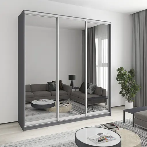 Шкаф-купе трехдверный MebelStar Стандарт AL 3 Зеркала 220x45x240 см Антрацит (MBS-1862)