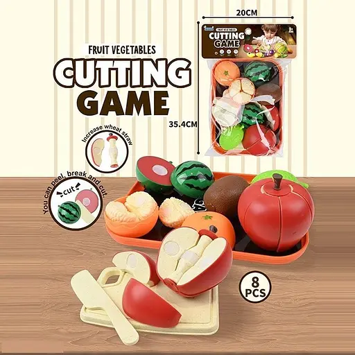 Продукты на липучке JQ 912-2, 8 элементов, овощи, фрукты, поднос, дощечка, нож, в пакете (6974726400878) - фото 6