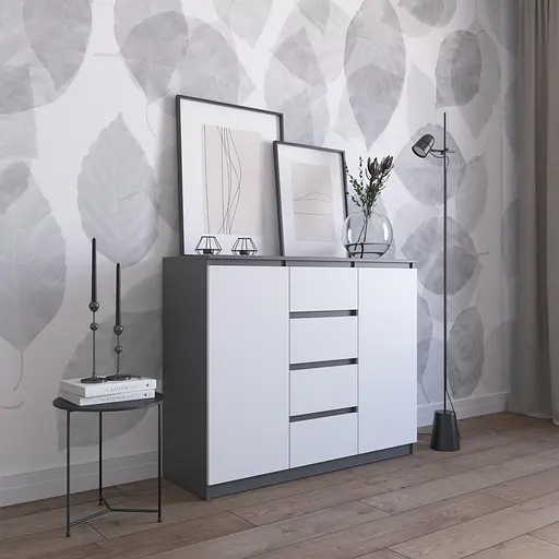 Комод Vays R-11 Антрацит-Белый фасад, 4 ящика и 2 отделения с полками, без ручек, ЛДСП, 120×40×98 см - для спальни, гостинойд