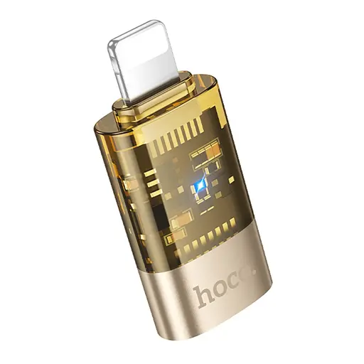 Адаптер переходник Hoco ua36a - Type-C f to iphone m с индикатором LED золотистый - фото 1