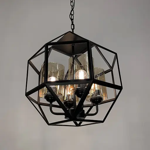 Люстра Лофт у чорному корпусі форми прямий багатогранник Line.F Колір плафона Янтарний - фото 6