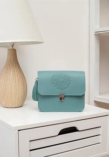 Шкіряна жіноча бохо-сумка Лілу бірюзова - фото 2