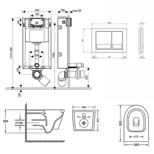 Набір Q-tap інсталяція 3 в 1 Nest QT0133M425 з панеллю змиву квадратною QT0111M06028CRM + унітаз з сидінням Jay QT07335176W - фото 9