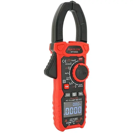 Токовые клещи Mayilon HT-208A измерения: V, A, Ω, C, Hz, DUTY, °C/°F (NCV, True RMS), функции: Data Hold, Max/Min, REL, прозвон, тест диодов - фото 2