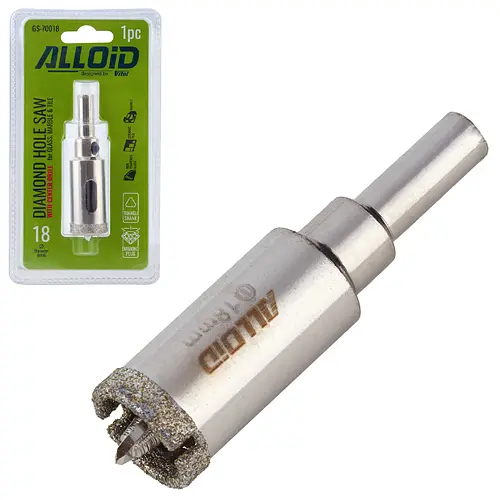 Свердло корончате Alloid Building Tools алмазне по склу та кераміці 18 мм з центрувальним свердлом (GS-70018) - фото 2