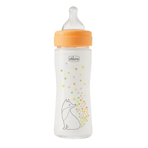 Бутылочка для кормления Chicco Perfect Easy стеклянная с силиконовой соской 0+, 240 мл оранжевая (20252.10) - фото 1