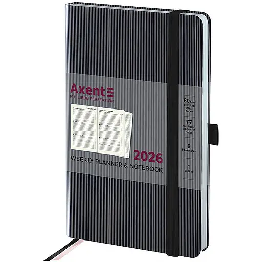Еженедельник Axent 2026 Partner Lines 125 x 195 мм черный (8515-26-01-A) - фото 2