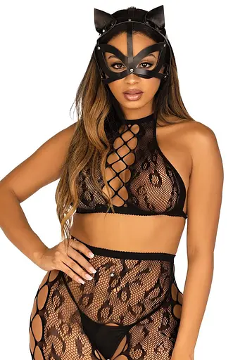 Маска кошки из экокожи Leg Avenue Vegan leather studded cat mask Black - фото 3