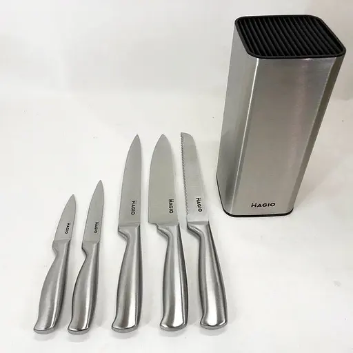 Універсальний набір 5 кухонних ножів з підставкою ножі з нержавіючої сталі для кухні Magio MG-1094 Сірий - фото 3