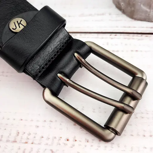 Ремінь чоловічий шкіряний чорний з двома язичками JK-4075 (125 см) - фото 7