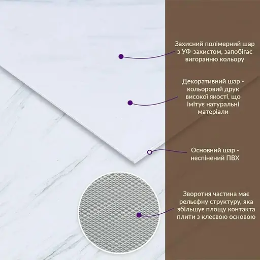 Плита Wall Sticker декоративна ПВХ 600х600х3 мм білий грецький мармур (S) SW-00001623 - фото 4