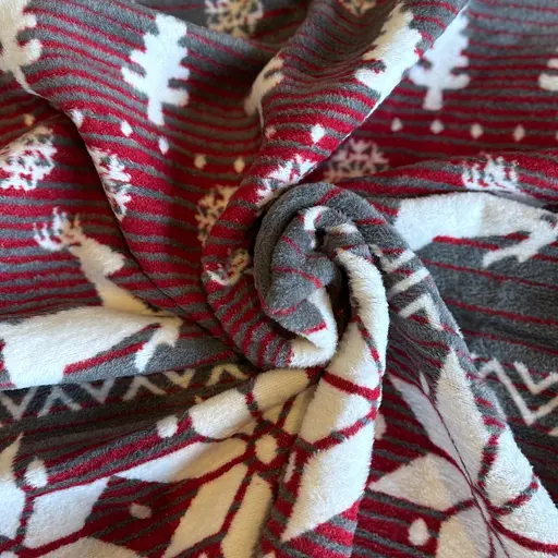 Плед покривало Bridge двосторонній полуторний Бордові Олені зимовий 200х150 Бавовна Червоний - фото 4