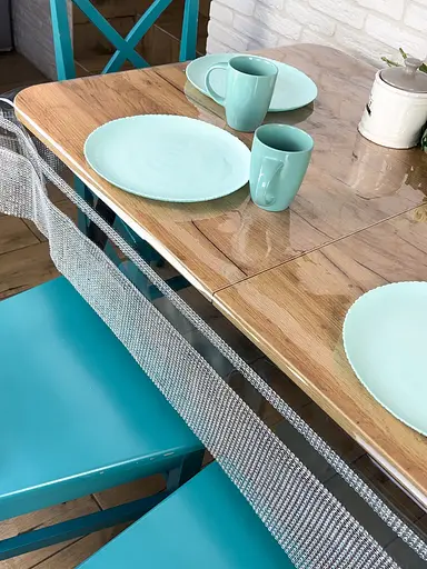 Скатерть силиконовая с серебряной стразовой лентой двойной 200х110 см - фото 4