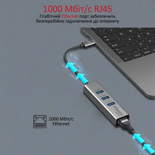 USB-Хаб Promate USB Хаб на 4 порти (gigahub-c.grey) - фото 2