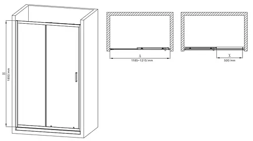 Дверь в нишу Mixxus Premium Diverse SD01-120x185-TR Black прозрачное стекло 5 мм MI6877, универсальная, прозрачная, черный матовый - фото 2
