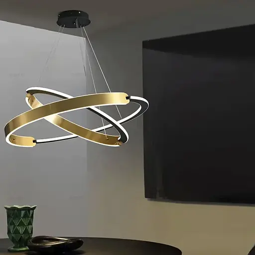 Подвесная люстра в латунно-черном корпусе с двумя кольцами Ø 60+40 см | Ст. MJ303-600+400 AB | Line F - фото 5