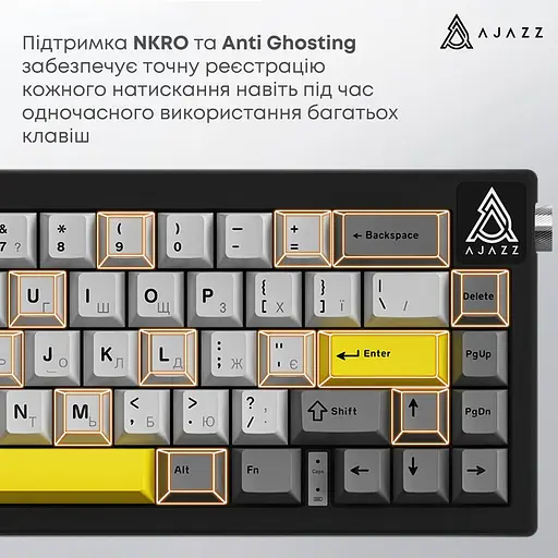 Клавіатура Ajazz AK650 Moon Yellow switches Gray White Yellow (AK650-MY-GWY) - фото 13