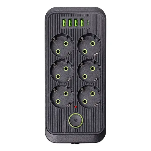 Мережевий фільтр-подовжувач Yiwu HP-5-24 SMART F06U на 6 розеток 5 USB 3 метри чорний 