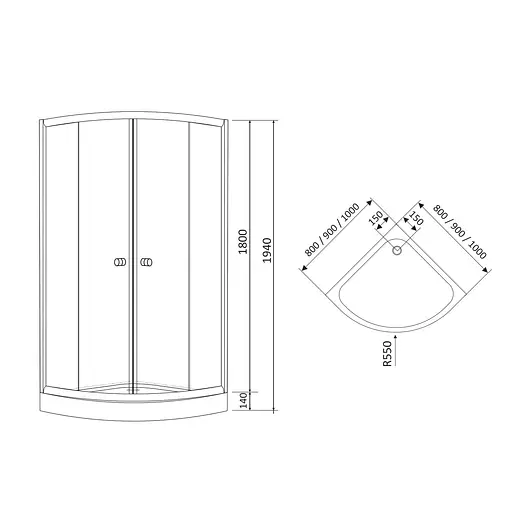 Душова кабіна кутова RJ Tulip 90x90 розсувна скло Fabric 4 мм дрібний піддон хром матовий 90RZ081, хром матовий - фото 2