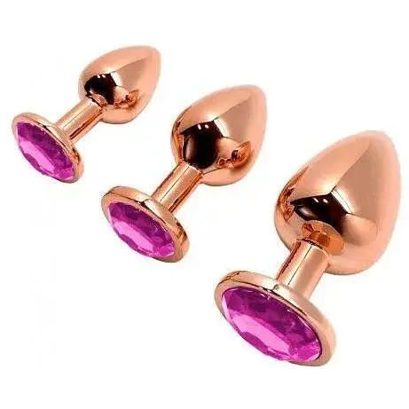 Металева анальна пробка Wooomy Tralalo Rose Gold Plug Magenta M діаметр 3.4 см довжина 8 см - фото 4