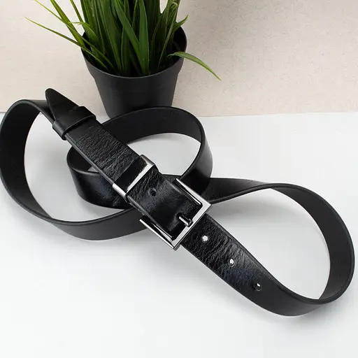 Ремень женский кожаный JK-3023 под джинсы черный с темной пряжкой (105 см) - фото 3