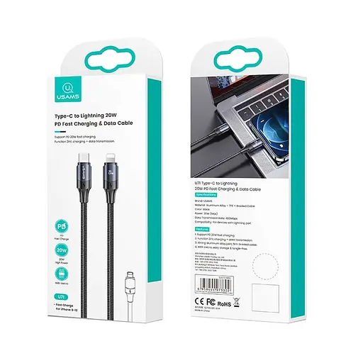 Кабель Usams US-SJ522 U71 Type-C to Lightning 20W PD Fast Charging 2 м черный - фото 2
