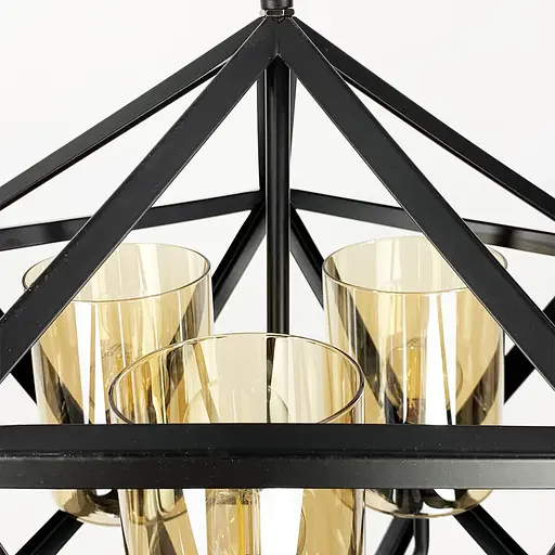 Люстра Лофт у чорному корпусі форми багатогранник із янтарними плафонами | Арт. 045/3 BK+AM | Line F - фото 4