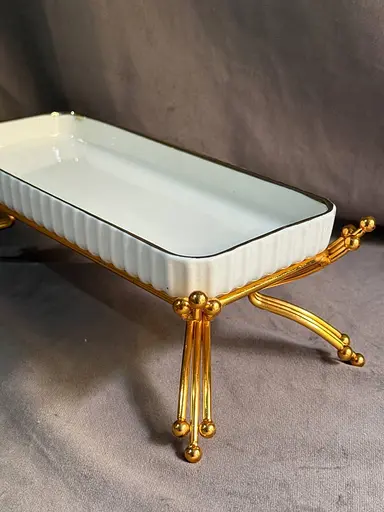 Керамическое блюдо 1566G для сервировки с декоративной подставкой 25х10 см - фото 5