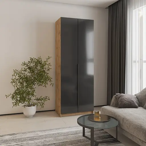 Шкаф 2-дверный MebelStar Оскар Gloss BL-B, дополнительная штанга 80x52x220 см Дуб тахо/Черный (MBS-5122) - фото 1