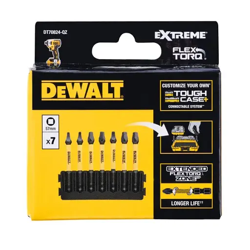 Касета з бітами DeWalt FlexTorq L=57 мм біти SQ1 - 2 шт., SQ2 - 3 шт., SQ3 - 2 шт. (DT70824) - фото 2