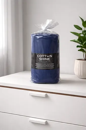 Простирадло на резинці 180х220 см з двома наволочками 50х70 см страйп сатин синій TC303376226 - фото 1