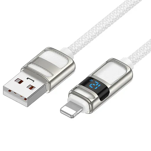 Дата кабель Hoco U137 Line with display USB to Lightning 2.4A/12W (1.2m) White - фото 2