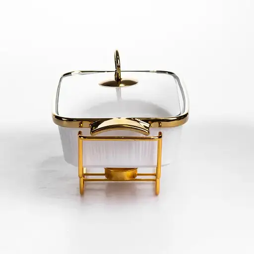 Мармітниця порцелянова Yiwu 1 л на металевій підставці з підігрівом 31х16х11 см білий марміт для перших страв  ML850-11 - фото 4