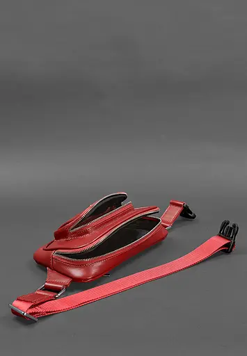 Шкіряна поясна сумка-бананка Трапеція червона - фото 6