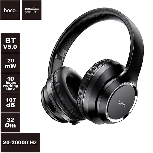 Блютуз Стерео Гарнитура Hoco W28 мятая упаковка Чёрный - фото 4