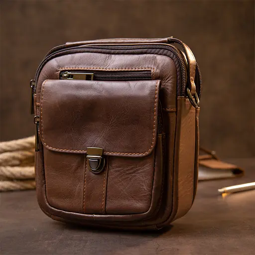 Кожаный мессенджер мужской Vintage 18х20х6,3 см sum0013948 - фото 6