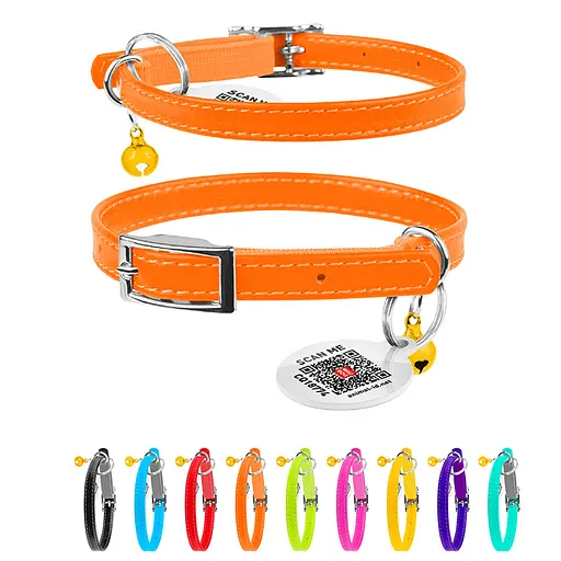 Нашийник для котів шкіряний Waudog Glamour з QR-паспортом без прикрас XXS Ш 9 мм Д 22-30 см помаранчевий - фото 2
