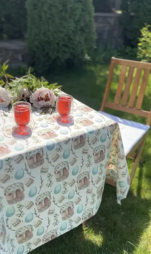 Водовідштовхувальна Скатертина Великодня пасочка (блакитна) 340х140 см (+ 7 серветки 30х40) - фото 5