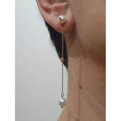 Золоті сережки-пуссети Tango з перлами. 580133 - фото 2